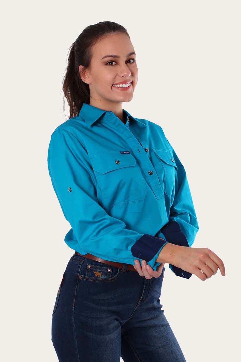 Pentecost River Womens Half Button Work Shirt - Turquoise