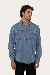 Atwood Mens Denim Half Button Work Shirt - Vintage Light Blue