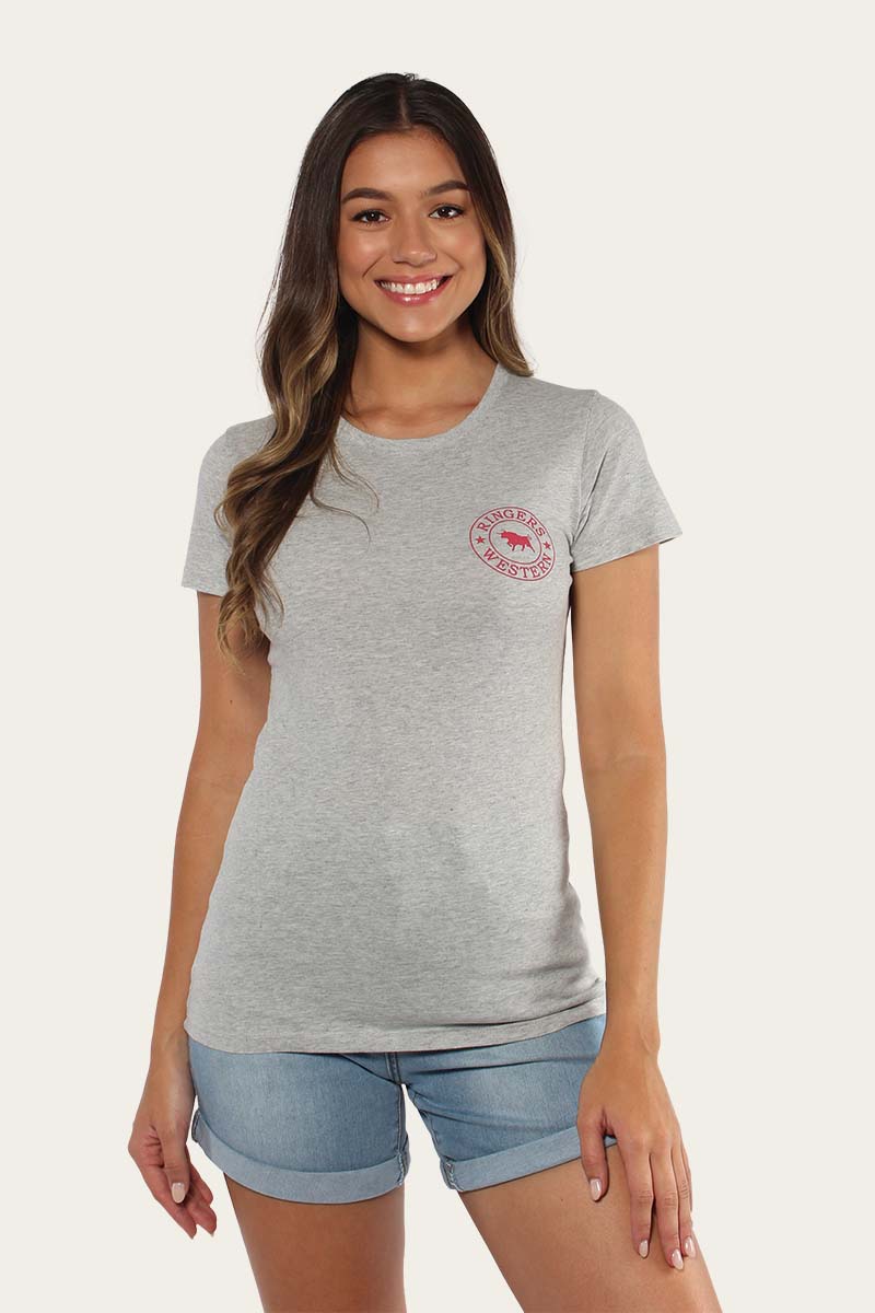 Signature Bull Womens Classic Fit T-Shirt - Light Grey Marle/Camelia Rose