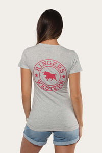 Signature Bull Womens Classic Fit T-Shirt - Light Grey Marle/Camelia Rose