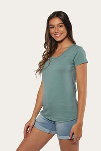 Signature Bull Womens Relaxed V Neck T-Shirt - Sea Green/Silver