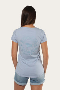 Signature Bull Womens Relaxed V Neck T-Shirt - Skyway/Faded Denim