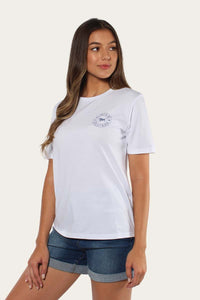 Signature Bull Womens Loose Fit T-Shirt - White/Faded Denim