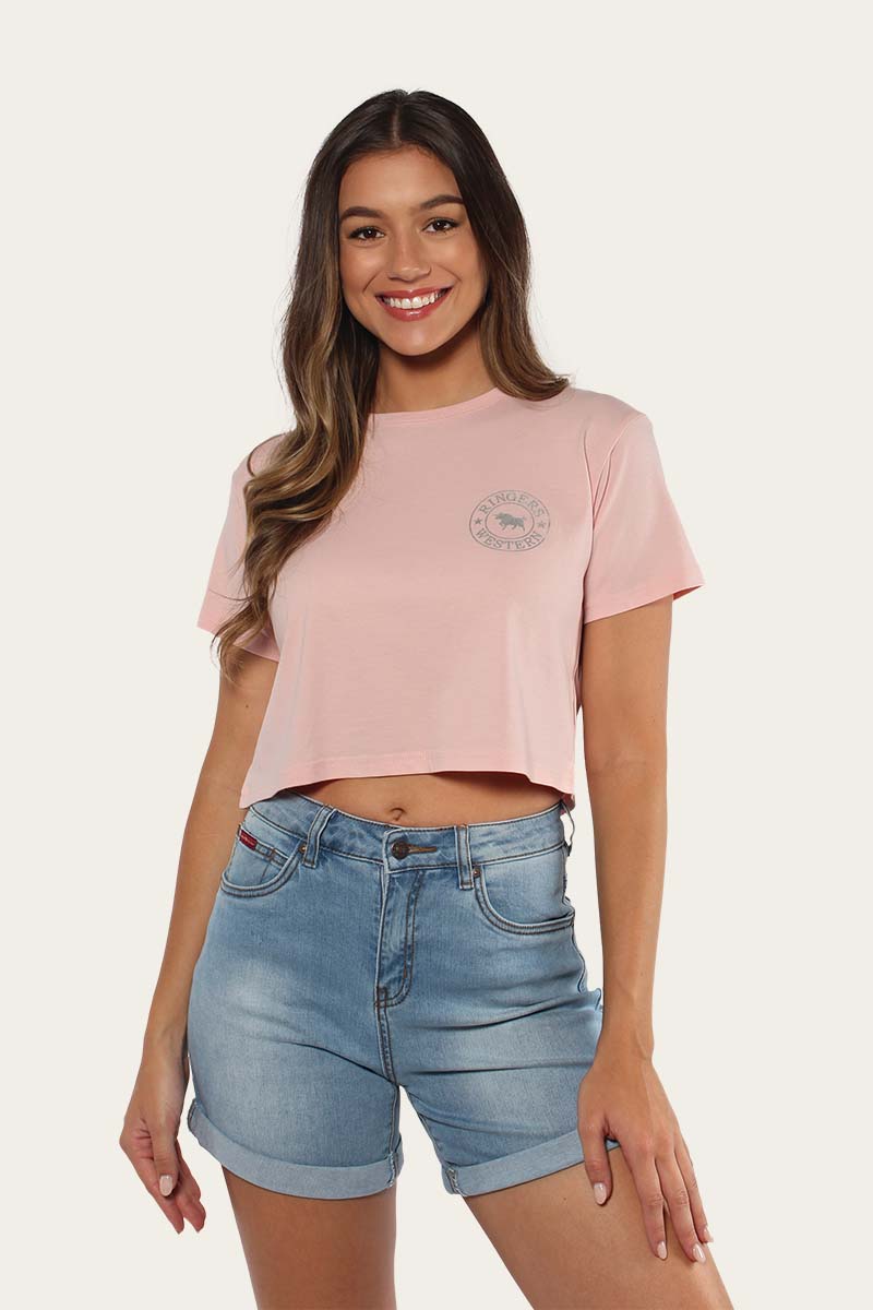 Signature Bull Womens Crop T-Shirt - Dusty Pink/Silver