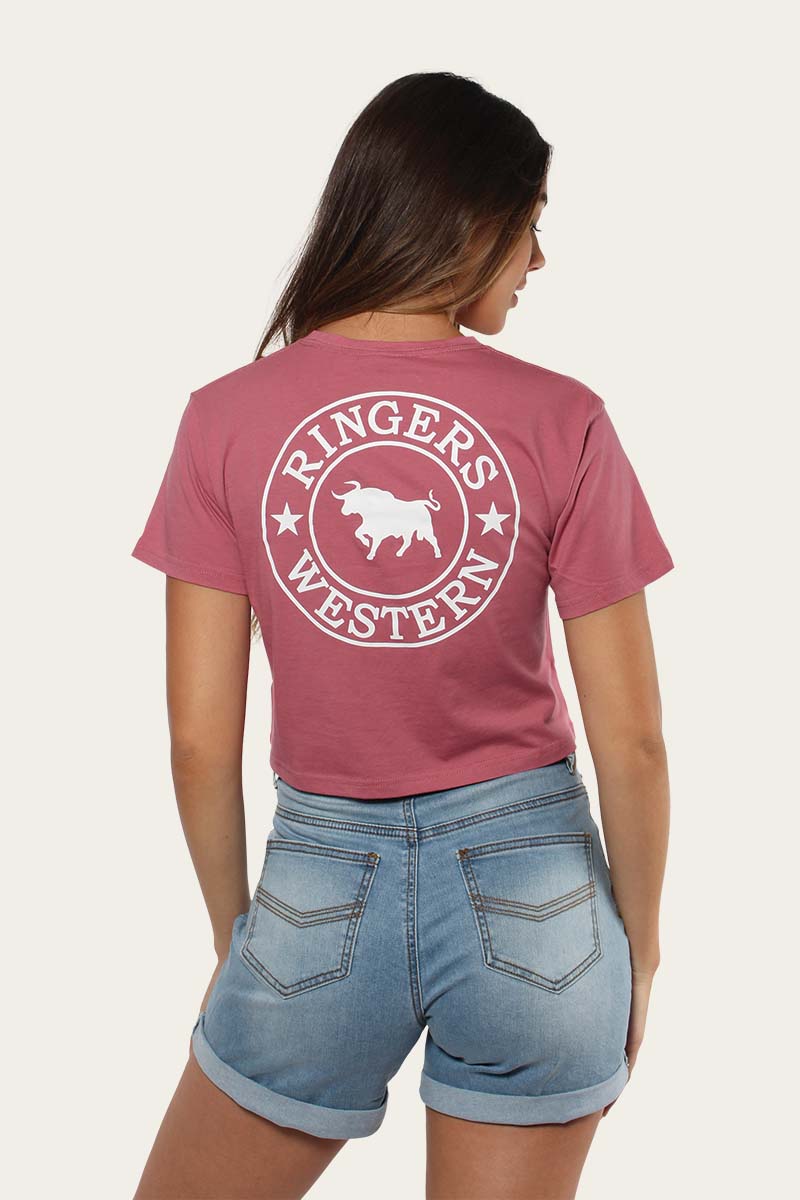 Signature Bull Womens Crop T-Shirt - Sangria/White