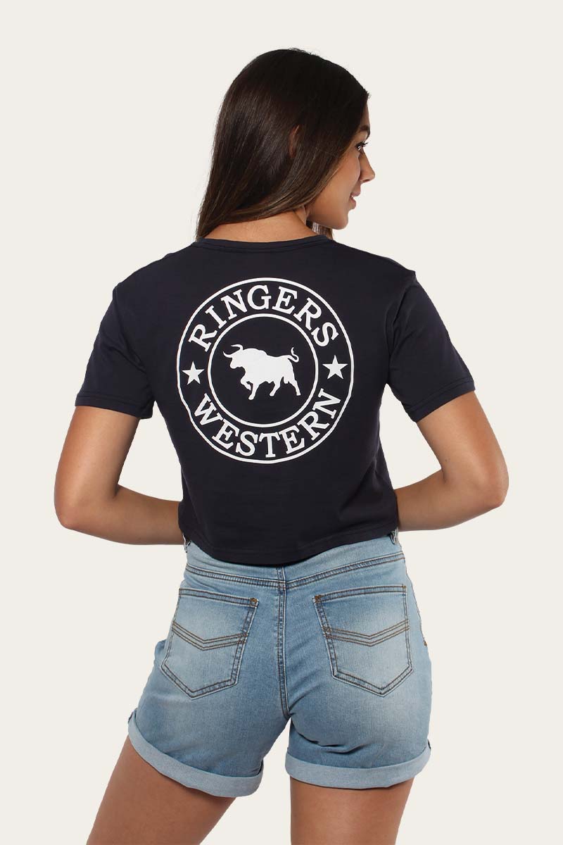 Signature Bull Womens Crop T-Shirt - Blue Nights/White