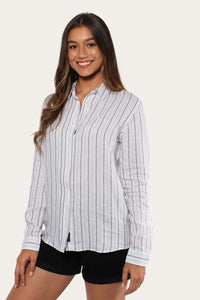 Hayley Womens Relaxed Linen Dress Shirt - Country Stripe