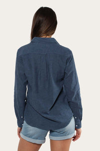Hayley Womens Relaxed Linen Dress Shirt - Steel Blue