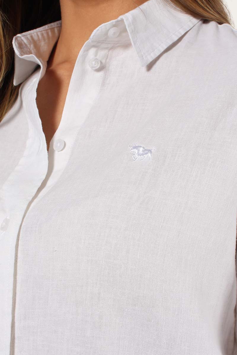 Hayley Womens Relaxed Linen Dress Shirt - White