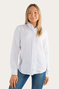Hayley Womens Relaxed Linen Dress Shirt - Bright White