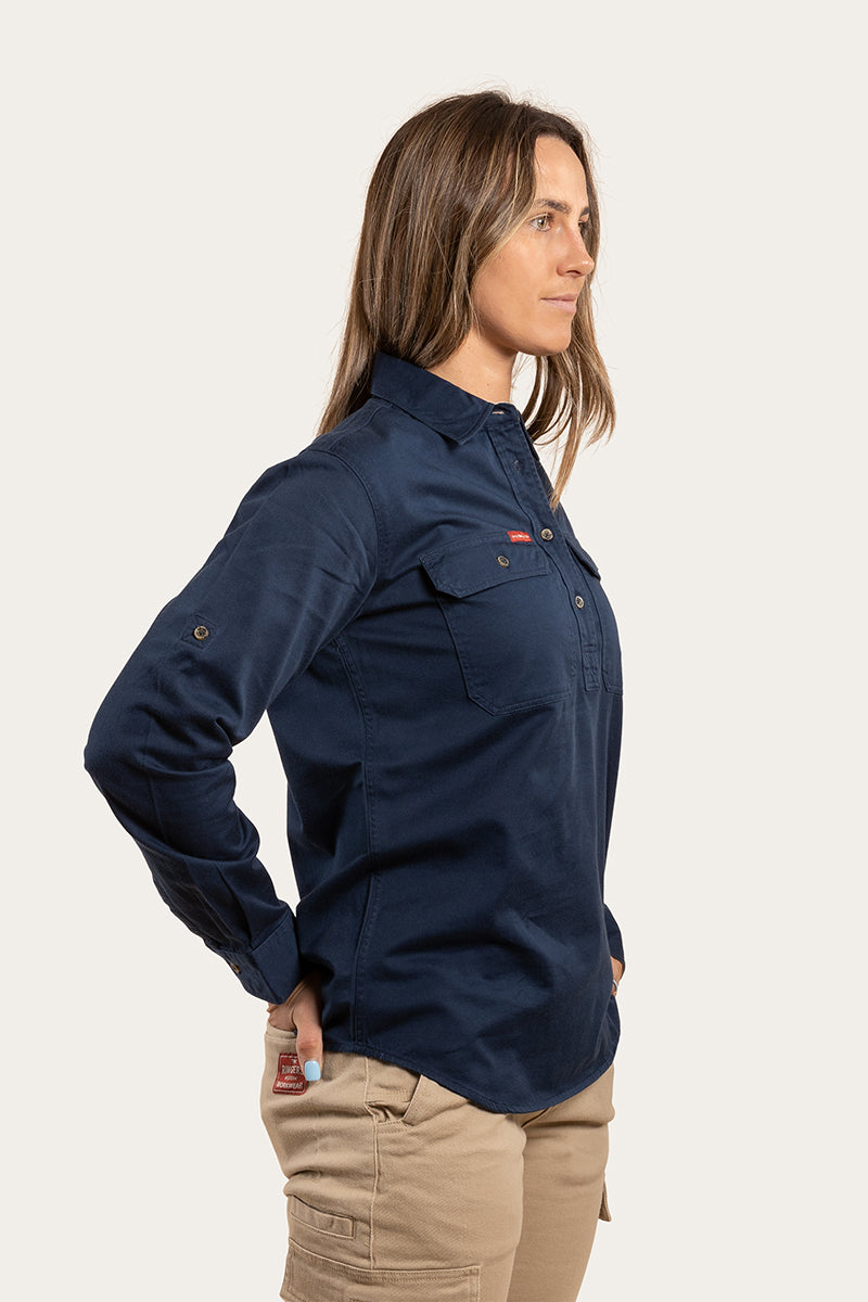 Wyndham Womens Half Button Work Shirt - Dark Navy