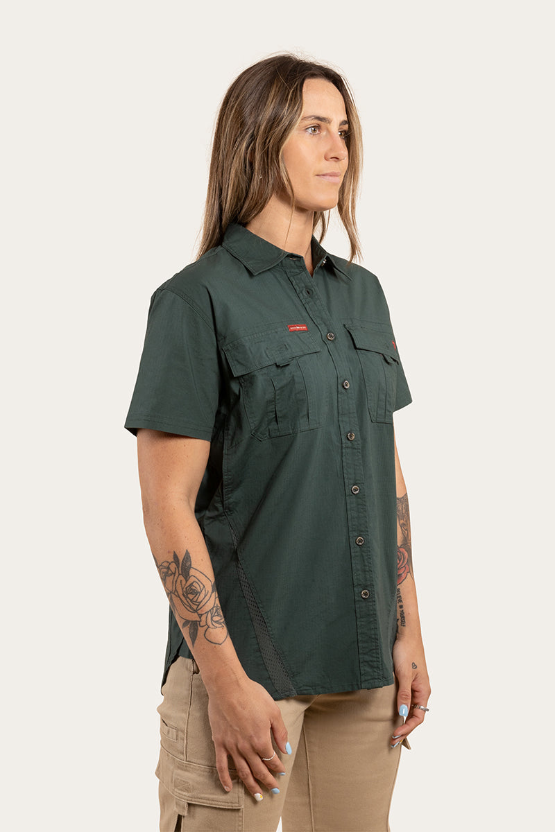 Ashburton Womens Ripstop Full Button Work Shirt - Forest Green