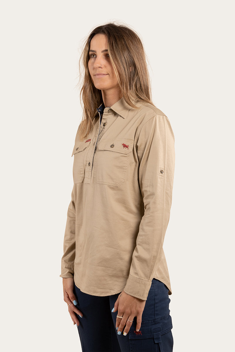 Wyndham Womens Half Button Work Shirt - Camel