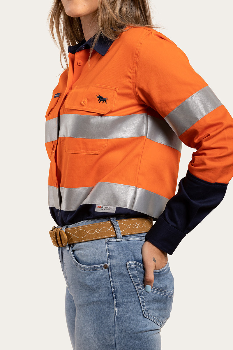 Bindara Womens Full Button High Vis Work Shirt - Neon Orange