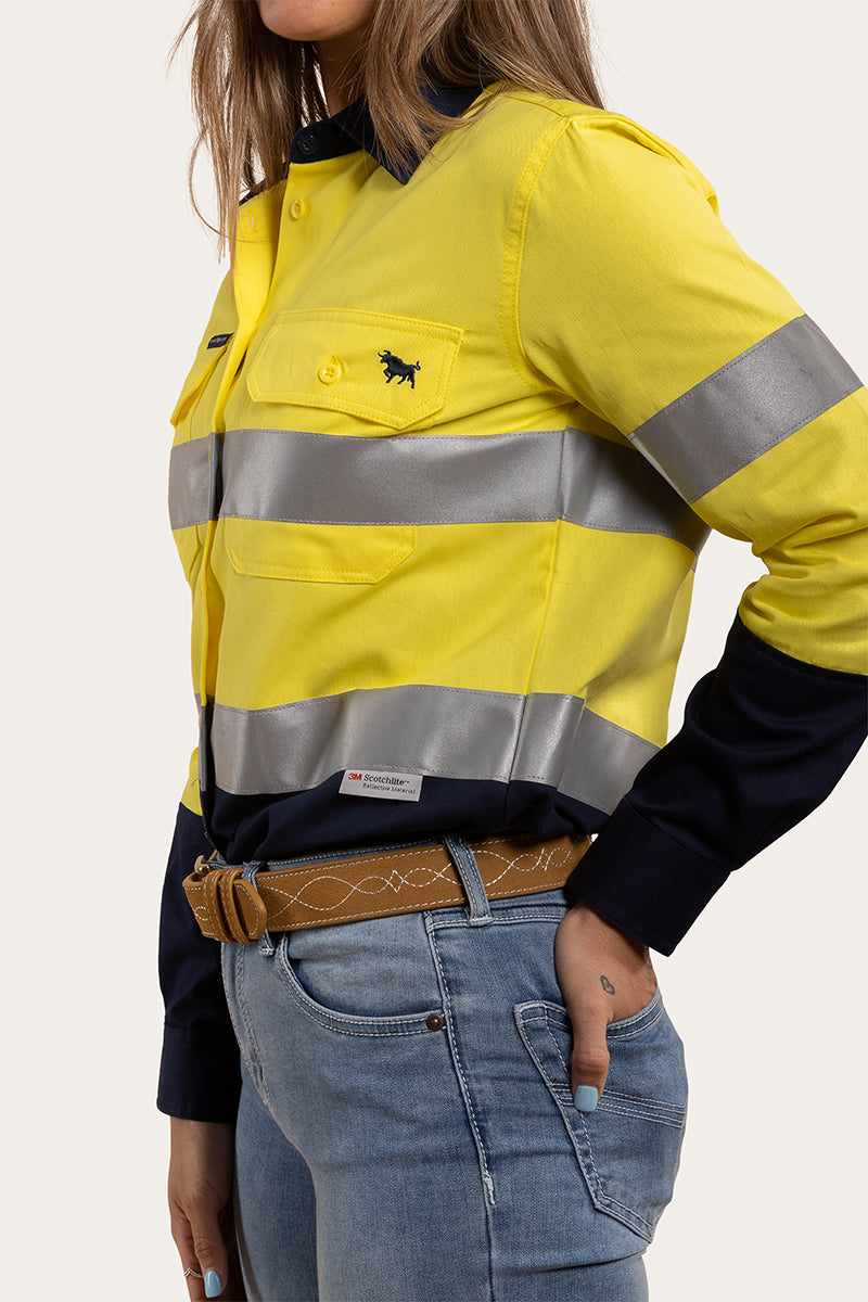 Bindara Womens Full Button High Vis Work Shirt - Neon Yellow