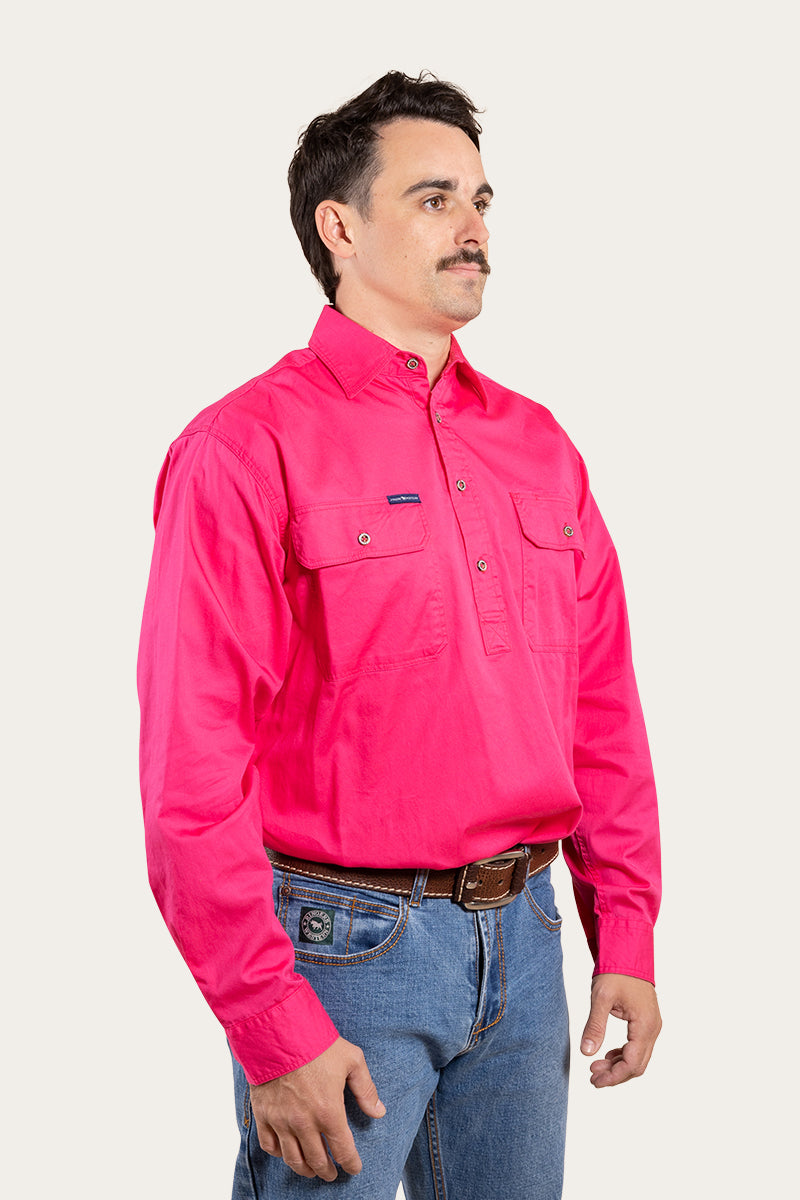 King River Mens Half Button Work Shirt - Neon Pink