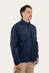 Pilbara Mens Ripstop Full Button Work Shirt - Dark Navy