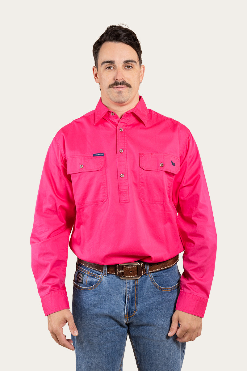 King River Mens Half Button Work Shirt - Neon Pink