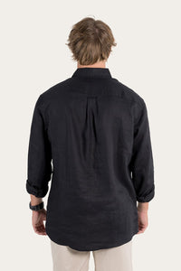 Glenmorgan Mens Relaxed Linen Dress Shirt - Black