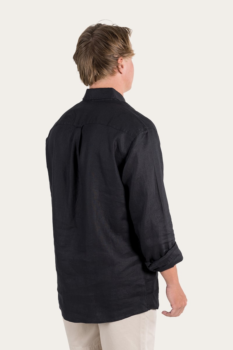 Glenmorgan Mens Relaxed Linen Dress Shirt - Black