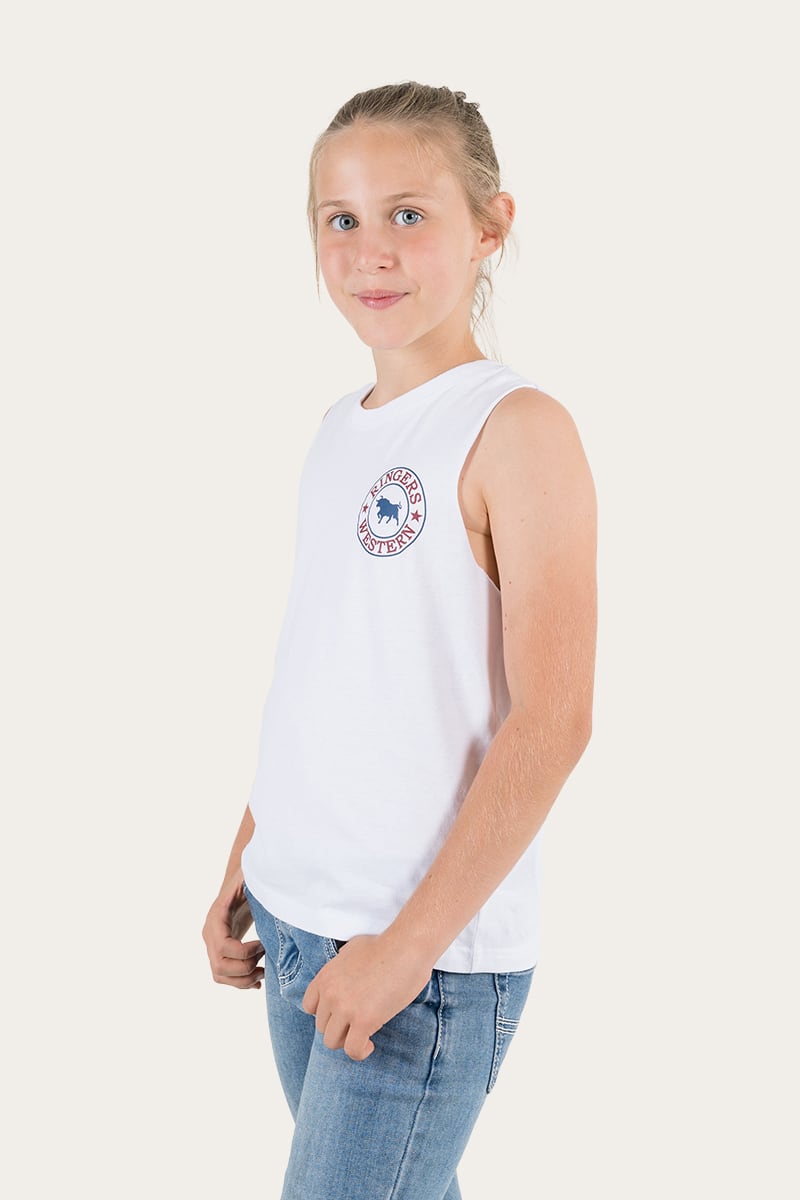 Signature Bull Kids Muscle Tank - White with Multi Print