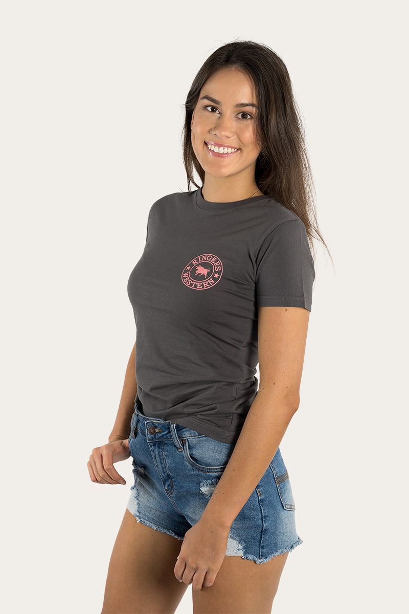 Signature Bull Womens Classic Fit T-Shirt - Vintage Black/Strawberry