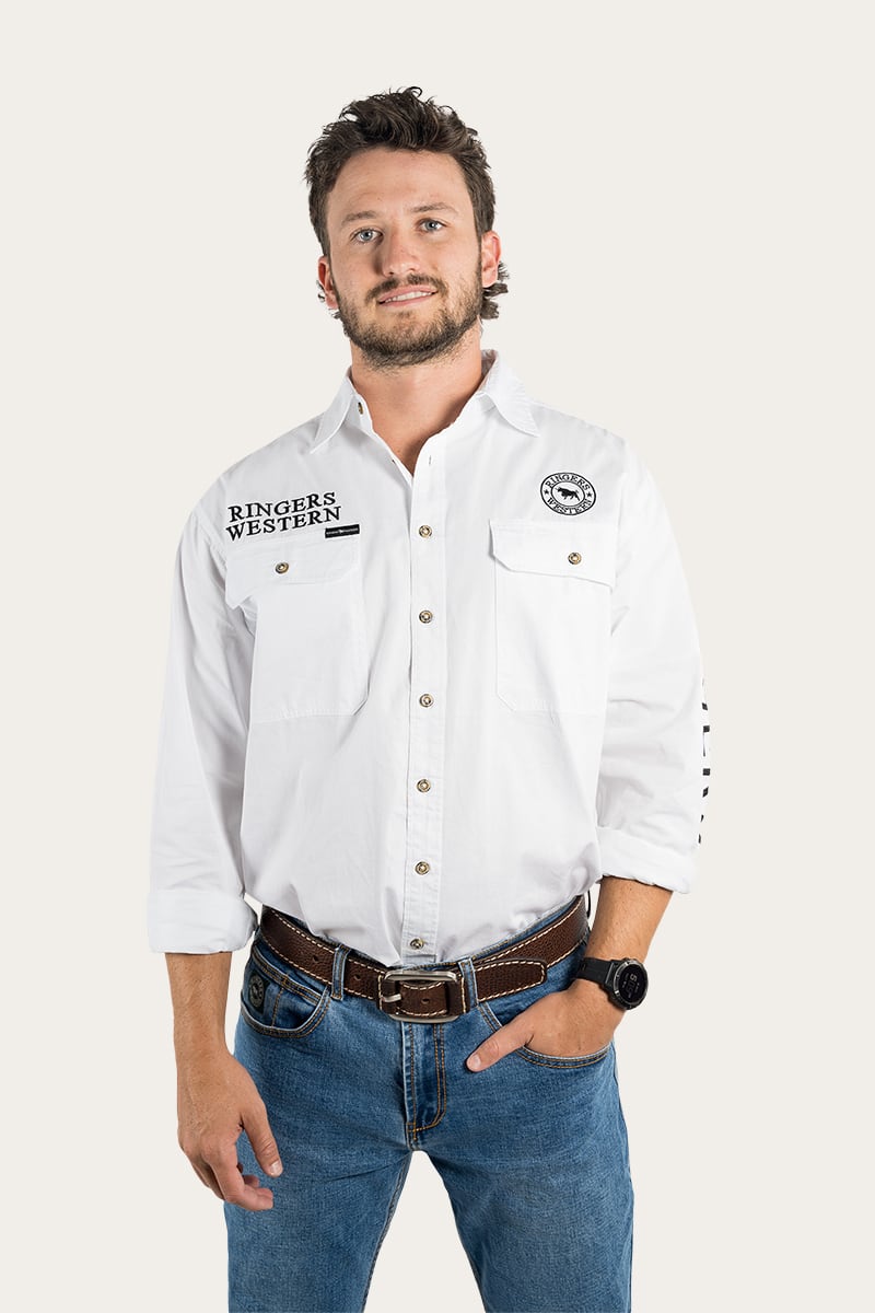 Hawkeye Mens Full Button Work Shirt - White/Black