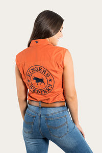 Signature Jillaroo Womens Sleeveless Work Shirt - Burnt Orange/Dark Navy