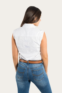 Signature Jillaroo Womens Sleeveless Work Shirt - White/White