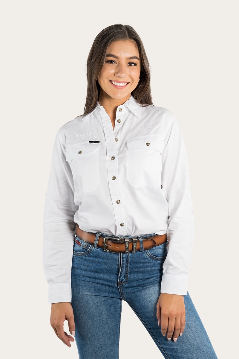 Signature Jillaroo Womens Full Button Work Shirt - White/White