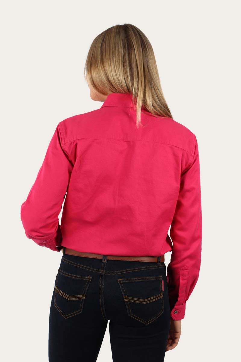 Australian Made Coburn Womens Heavy Weight Half Button Work Shirt - Hot Pink