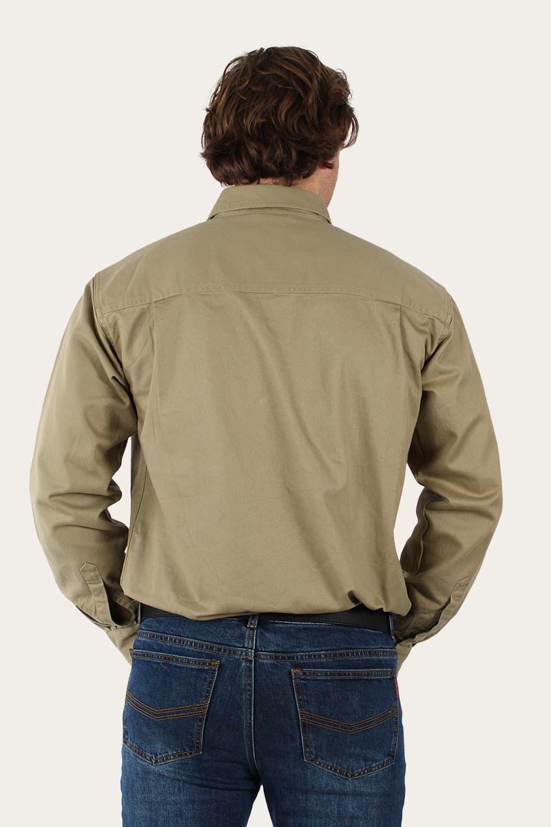 Australian Made Heavy Weight Coburn Mens Half Button Work Shirts - Khaki