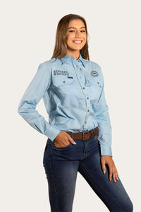 Signature Jillaroo Womens Full Button Work Shirt - Sky Blue/Navy