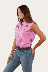 Signature Jillaroo Womens Sleeveless Work Shirt - Pastel Pink/Navy