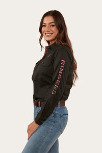 Signature Jillaroo Womens Full Button Work Shirt - Charcoal/Dusty Rose