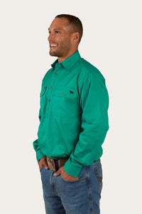 King River Mens Half Button Work Shirt - Green