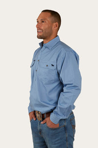 King River Half Button Work Shirt - Denim Blue