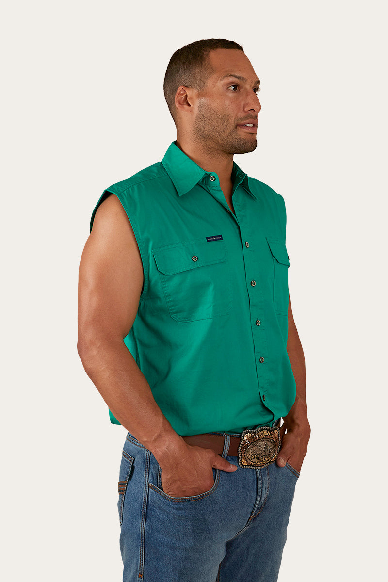 Rob Roy Mens Sleeveless Full Button Work Shirt - Green