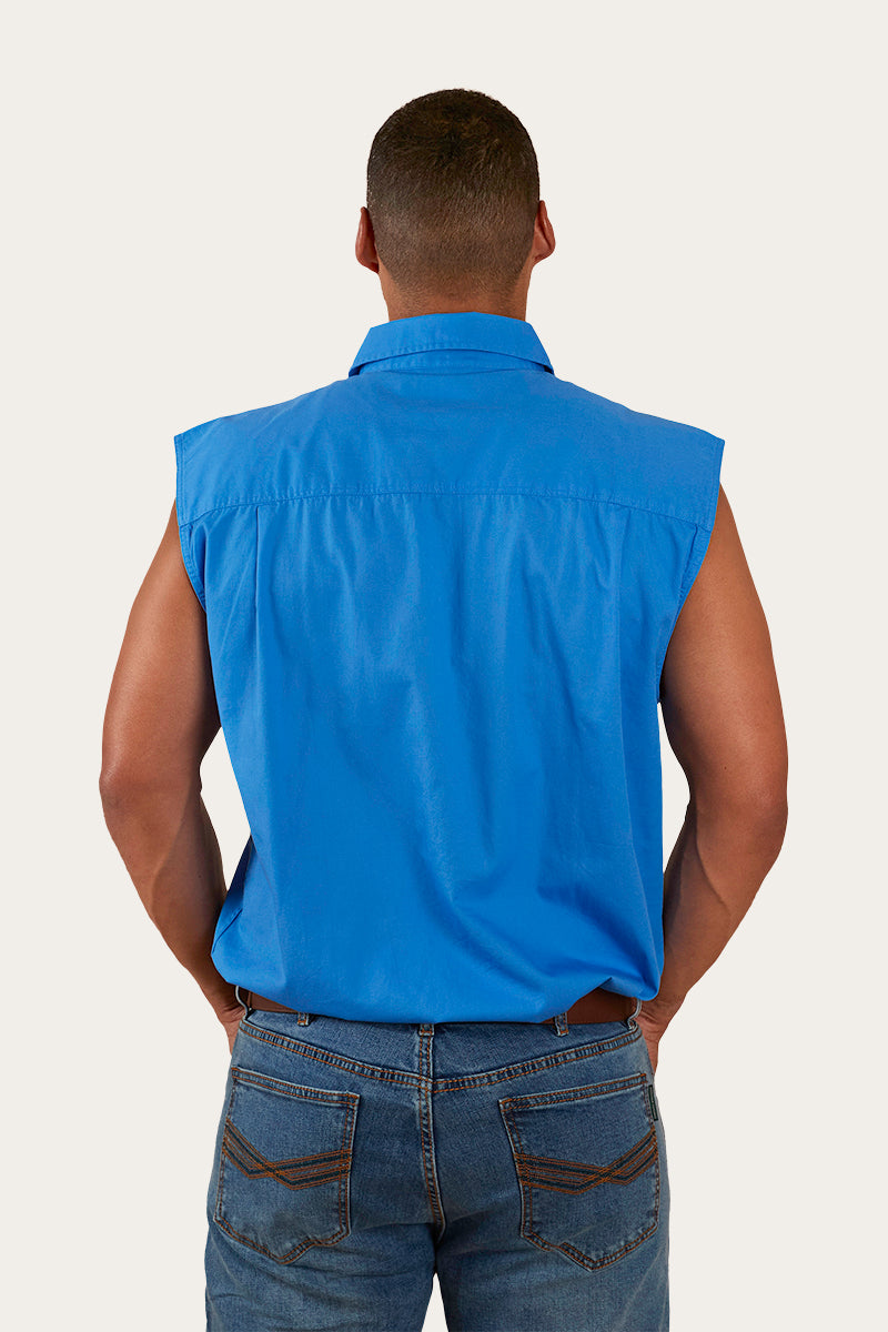 Rob Roy Mens Sleeveless Full Button Work Shirt - Blue
