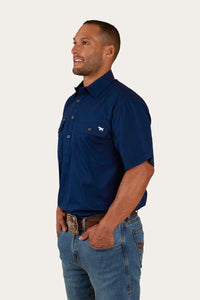 Pack Saddle Mens Short Sleeve Half Button Work Shirt - Navy