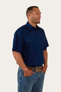 Pack Saddle Mens Short Sleeve Half Button Work Shirt - Navy