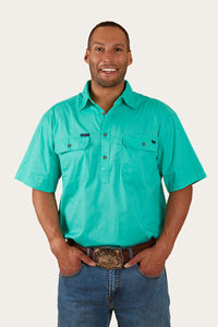 Pack Saddle Mens Short Sleeve Half Button Work Shirt - Mint