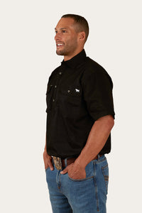 Pack Saddle Mens Short Sleeve Half Button Work Shirt - Black