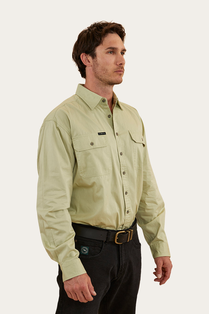 King River Mens Full Button Work Shirt - Pale Olive