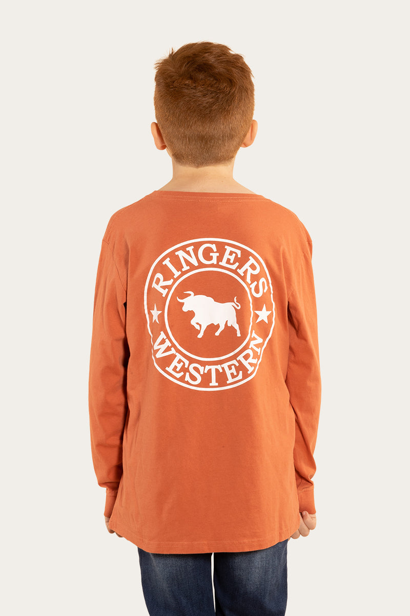 Signature Bull Kids Long Sleeve T-Shirt - Terracotta/White