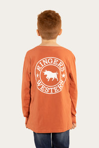 Signature Bull Kids Long Sleeve T-Shirt - Terracotta/White