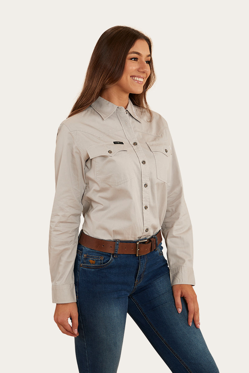 Lambert Womens Full Button Work Shirt - Beige