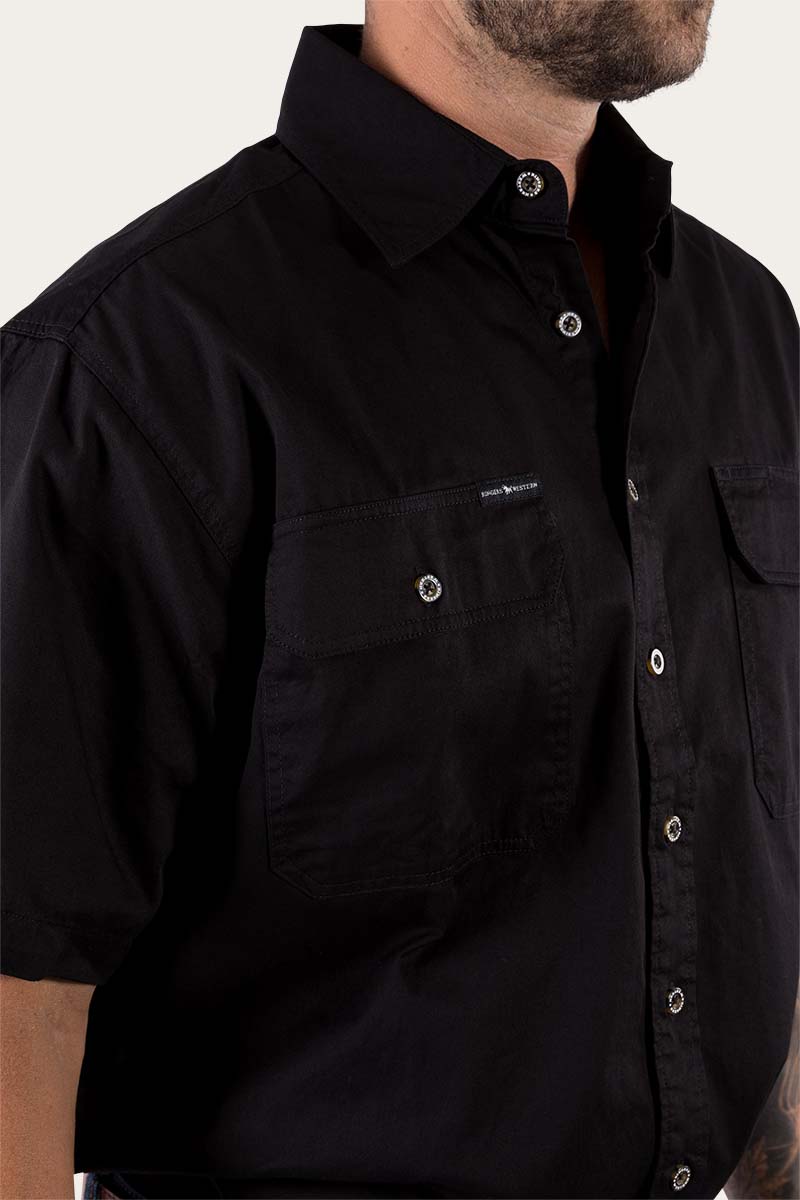 Lake Argyle Mens Short Sleeve Full Button Work Shirt - Black