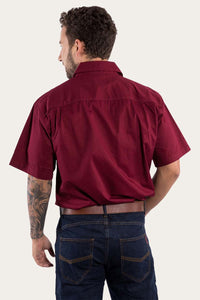 Lake Argyle Mens Short Sleeve Full Button Work Shirt - Burgundy