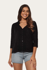Louise Womens Broderie & Lace Top - Black